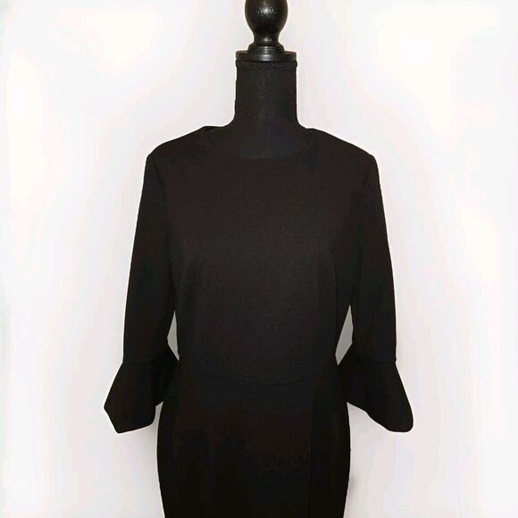 NWT! Donna Morgan Crew Neck Circular Flounce Sleeve Solid Crepe Dress Sz 8 - Picture 4 of 11